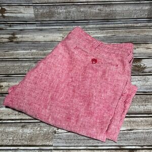 Bruno Mens Red Washable Linen Classic Fit Shorts Size 36 Flat Front Casual